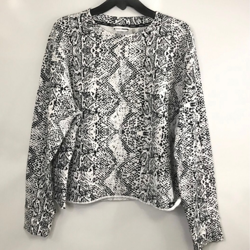 DKNY Sport Womens White Black Snake-Print Cropped Pullover